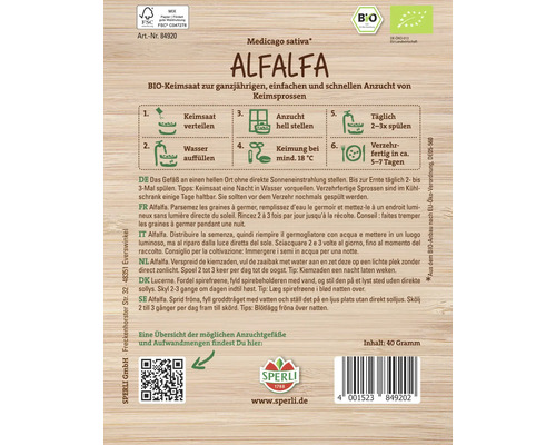 Alfalfa Keimsaat für die Anzucht von Keimsprossen