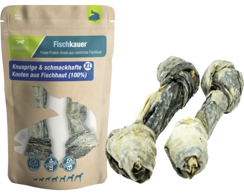 Hundesnack Dauerkauer Fischkauer Fischhaut Knoten XL 180 g 2 Stück Dauerkauartikel Fischkauer für Hunde, hergestellt aus Fischhaut