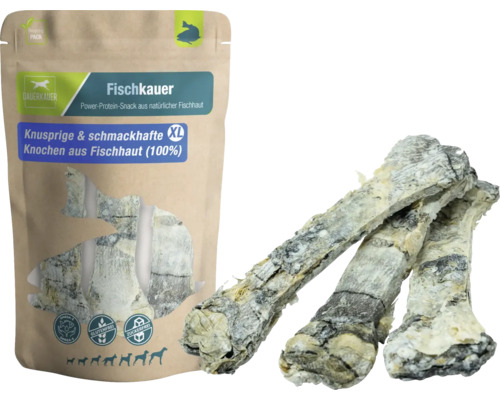 Hundesnack Dauerkauer Fischkauer Fischhaut Knochen XL 180 g 3 Stück Packung Fischkausnacks und einzelne Fischkaustreifen
