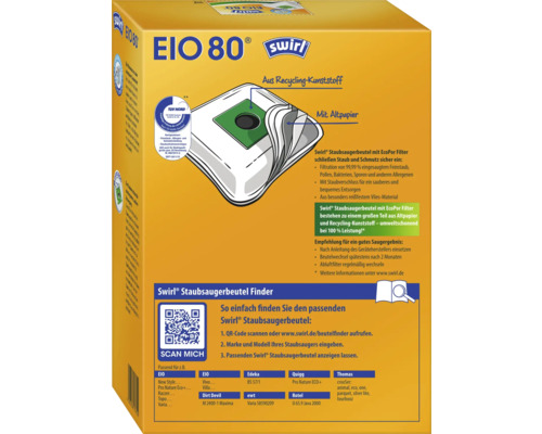 Verpackung Swirl Staubsaugerbeutel EIO 80 mit EcoPor Filter