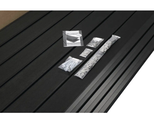 Terrassenpaket 5,94m² WPC Anthrazit matt mit Zubehör 220x270x52,5 cm WPC Terrassendielen Set mit Montageanleitung und Befestigungsmaterial