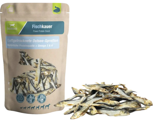 Hundesnack Dauerkauer Fischkauer Ostsee-Sprotten XL 160 g DauerKaufer Fischkauer Power Protein Snack mit luftgetrockneten Ostseesprotten für Hunde