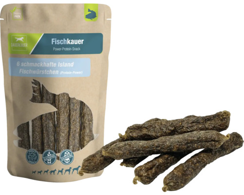 Hundesnack Dauerkauer Fischkauer Island Fischwürstchen 84 g 6 Stück Dauerkaer Fischkauer Hundesnack mit Fischwurst