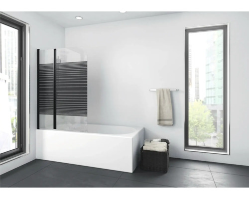 Badewannenfaltwand Aurlane Black Lines 2 2-teilig 1000x1400 mm Echtglas Klar hell schwarz