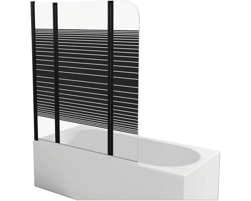 Badewannenfaltwand Aurlane Black Lines 3 3-teilig 1250x1400 mm Echtglas Klar hell schwarz