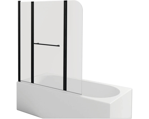 Badewannenfaltwand Aurlane Black Spirit 3 3-teilig 1250x1400 mm Echtglas Klar hell schwarz