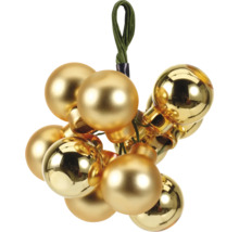 Traube goldfarbener Christbaumkugeln mit Aufhänger