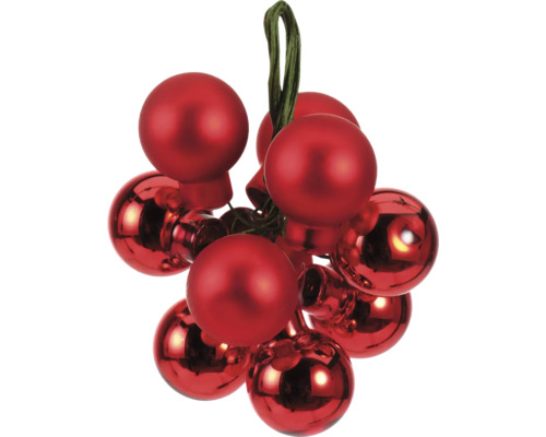 Dekorative rote Christbaumkugeln mit Aufhängung