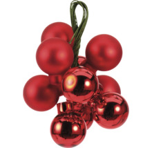 Bündel rote Weihnachtskugeln mit matter und glänzender Oberfläche