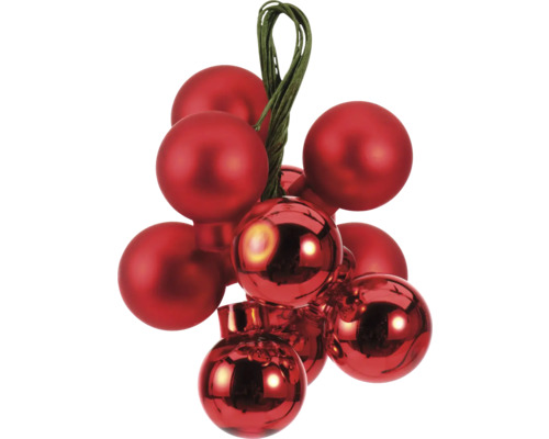Bündel rote Weihnachtskugeln mit matter und glänzender Oberfläche