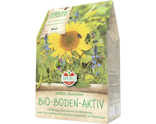 Samenmischung für eine vielfältige Bepflanzung, zur Bodenaktivierung und als Nahrungsquelle für Nützlinge.