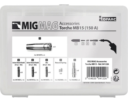 MIG MAG Zubehörset für Schweißbrenner MB15 mit Düsen, Kontaktrohren und Federn