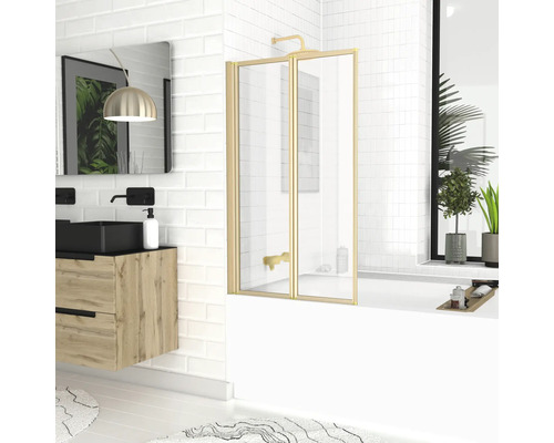Badewannenfaltwand Aurlane Duo 2-teilig 700x1200 mm Echtglas Klar hell gold Badezimmer mit Badewanne, Badewannenaufsatz aus Glas und Waschtisch