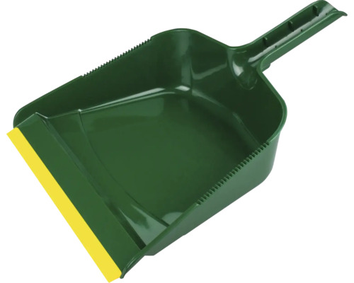 Grüne Kehrschaufel mit gelber Gummilippe
