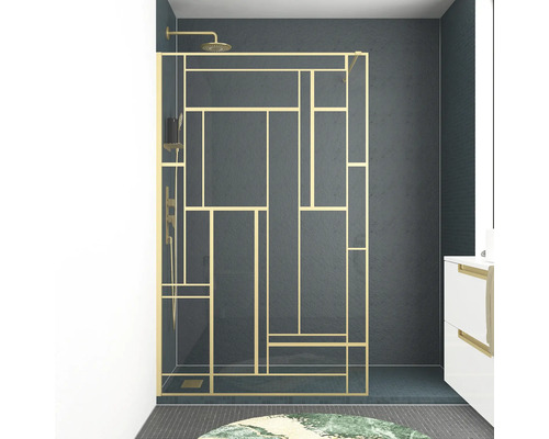 Raumdusche Aurlane Art Deco Gatsvy 1200x1950 mm Echtglas Klar hell gold Reversibel Duschkabine mit geometrischem Rahmen und Duschkopf
