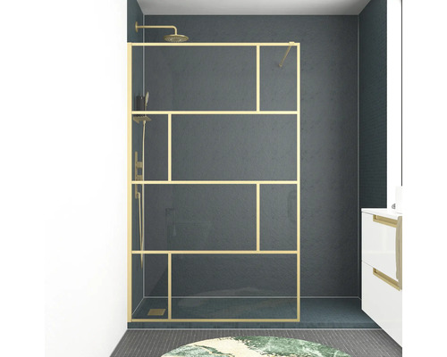 Raumdusche Aurlane Bricks Gold 1200x2000 mm Echtglas Klar hell gold Reversibel Dusche mit Duschwand mit geometrischem Muster