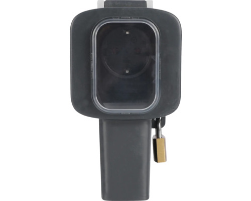 Außensteckdose mit Klappdeckel und Vorhängeschloss