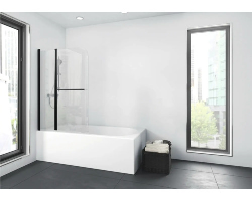 Badewannenfaltwand Aurlane Black Spirit 2 2-teilig 1000x1400 mm Echtglas Klar hell schwarz