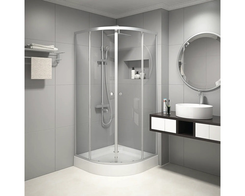 Runddusche mit Schiebetüre Aurlane Chrystal Round 900x900x2000 mm Echtglas Klar hell chrom Runddusche mit Schiebetüre Aurlane Chrystal Round 900x900x2000 mm Echtglas Klar hell chrom