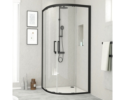 Runddusche mit Schiebetüre Aurlane Factory Black Round 900x900x2000 mm Echtglas Klar hell schwarz Reversibel Runddusche mit Schiebetüre Aurlane Factory Black Round 900x900x2000 mm Echtglas Klar hell schwarz Reversibel