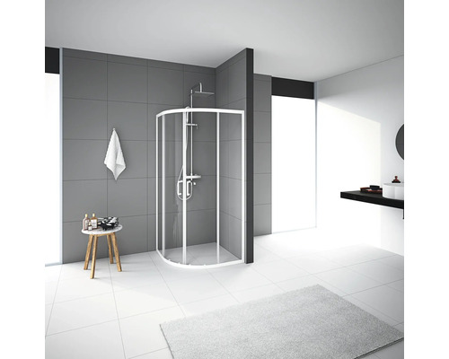 Runddusche mit Schiebetüre Aurlane Factory White Round 900x900x2000 mm Echtglas Klar hell weiß Reversibel Runddusche mit Schiebetüre Aurlane Factory White Round 900x900x2000 mm Echtglas Klar hell weiß Reversibel