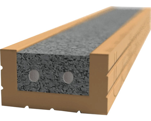 Querschnitt eines Deckenelements mit Holzrahmen, Betonkern und Stahlarmierung