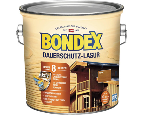 Bondex Dauerschutz-Lasur im Metalleimer mit Holzhausmotiv