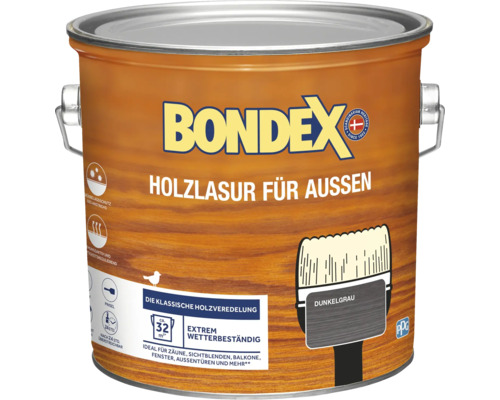 BONDEX Holzlasur dunkelgrau 2,5 L Bondex Holzlasur für Außen, Dose mit dunkelgrauem Farbbeispiel