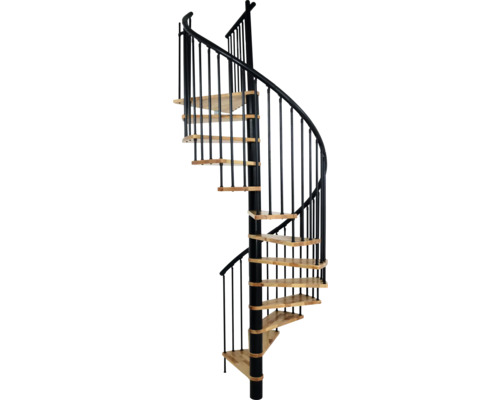 Wendeltreppe aus Metall und Holz