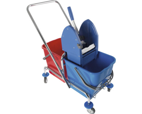 Reinigungswagen mit Auswringer, zwei Eimern und Rollen