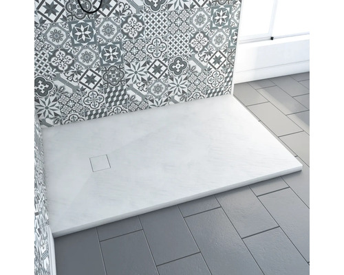 Rechteckduschwanne Aurlane Stone 140x90x2,6 cm weiß matt