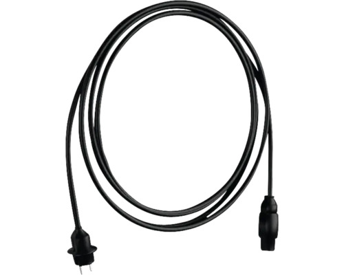 Schwarzes Stromkabel mit Stecker und Buchse