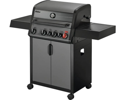 Enders® Gasgrill Hyde 4 SIKR Turbo 4 Brenner grau inkl. Ablage, Deckelthermometer, Fettauffangschale, Hochleistungshitzezone, klappbarer Seitentisch, Seitenablage, Warmhalterost Grillrost, Gusseisen emailliert