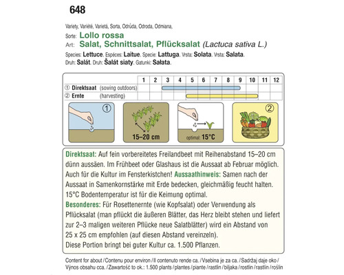 Anleitung zum Anbau von Lollo Rossa Salat mit Informationen zu Direktsaat und Ernte