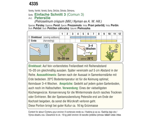 Anleitung für den Anbau von Petersilie mit Informationen zu Direktsaat, Erntezeit und optimalen Bedingungen