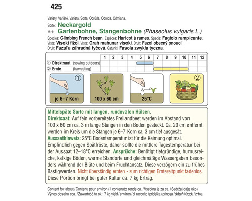 Informationen zur Aussaat und Ernte von Neckargold Gartenbohnen