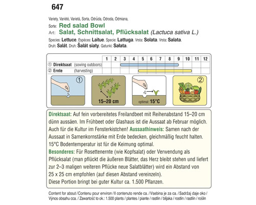 Informationen zu Aussaat und Ernte von Pflücksalat