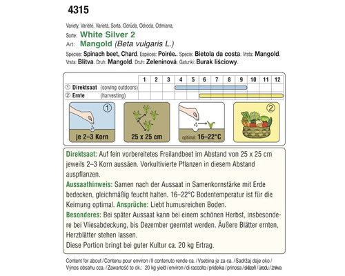 Informationen zur Aussaat und Ernte von Mangold White Silver 2
