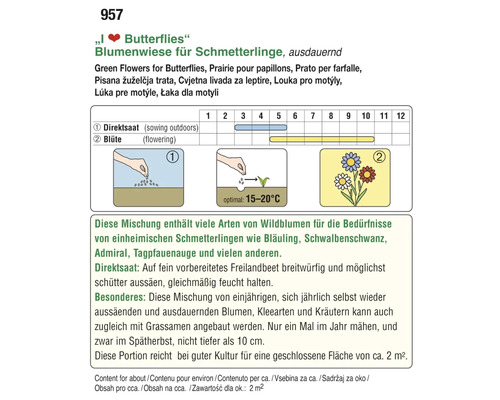 Informationen zur Aussaat und Blüte einer Blumenwiese für Schmetterlinge