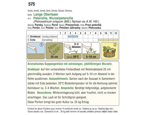 Informationen zur Aussaat und Ernte von Lange Oberlaaer Petersilie