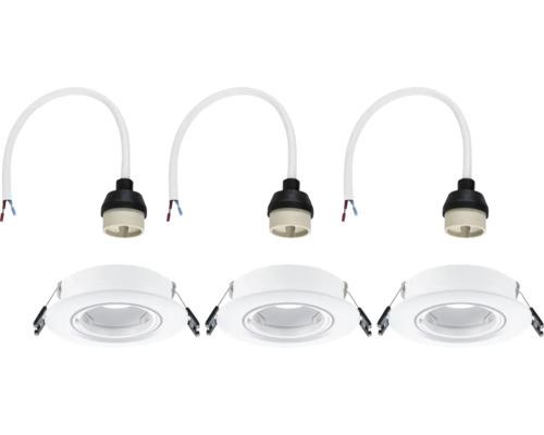 Drei LED Einbaustrahler mit Fassung und Anschlusskabel