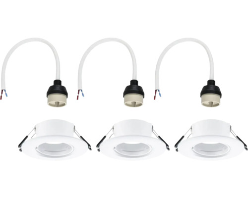 Drei Einbaurahmen mit Fassung und Anschlussleitung