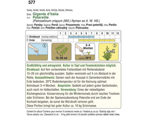 Informationen zur Aussaat und Ernte von Petersilie Gigante d''Italia