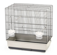 Vogelkäfig mit Futterspendern und Sitzstange