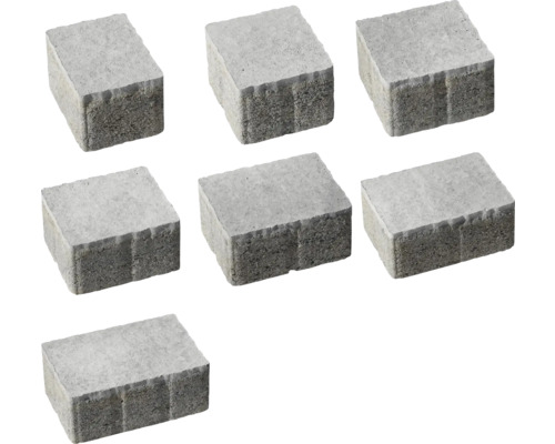 Sechs graue Betonpflastersteine