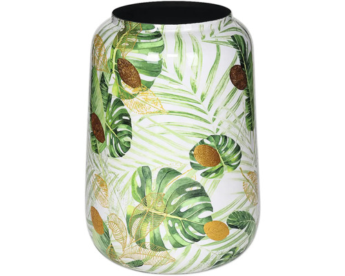 Übertopf Metall Vase Monstera D30xH43cm Dekorative Blumenvase mit Blätter und Kokosnuss Muster