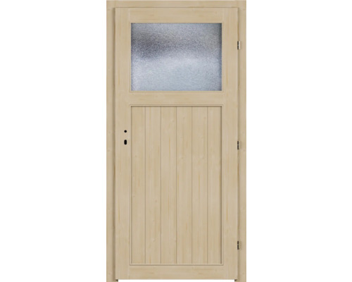 Holztür mit Glaseinsatz im oberen Bereich