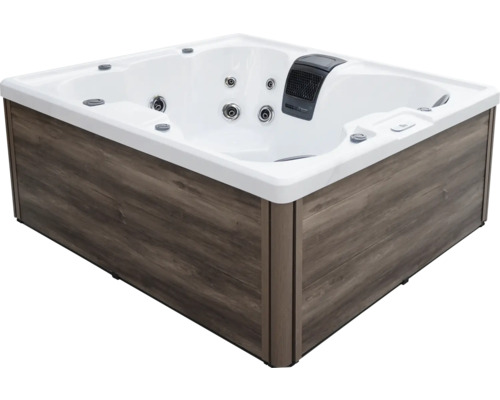 Aufstellbarer Whirlpool HomeLuxe Catania weiß inkl. Abdeckung und LKW Anlieferung Quadratischer Whirlpool mit Holzverkleidung