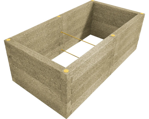 Hochbeet aus Holz mit Metallstangen zur Stabilisierung