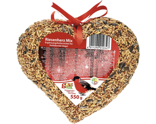 Herzförmiges Ergänzungsfuttermittel für Wildvögel mit roter Schleife